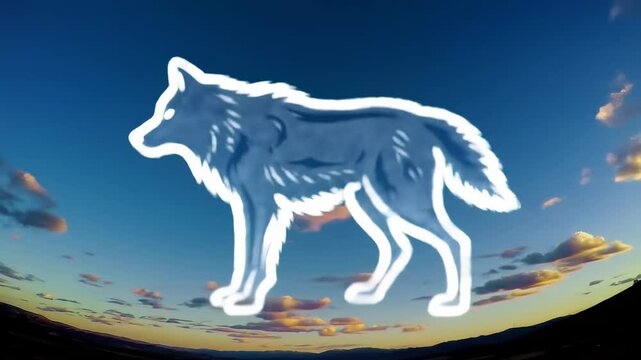 Wolf silhouette against colorful sky