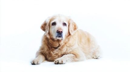 Fototapeta premium Golden Retriever with soft fur sitting calmly, embodying warmth and loyalty in simplicity