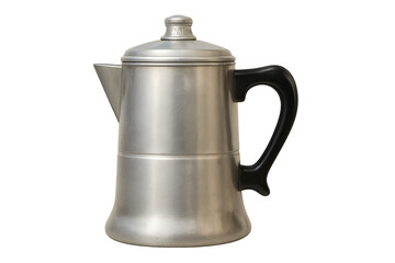 Classic metal coffee percolator isolated on transparent background, evoking memories of traditional coffee brewing