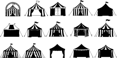 Fototapeta premium set of circus stage line art, black outline, vector and illustration, coloring book page line art drawing 