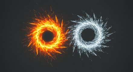 Abstract Fire and Ice Rings Fiery Orange and Crystallized White Swirls