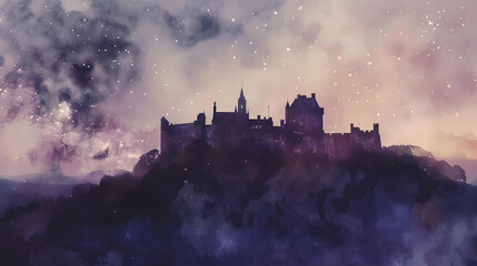 Obraz premium silhouette of a medieval castle on a hill