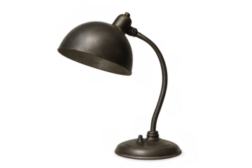 Old metal desk lamp illuminating a transparent background, perfect for design projects needing a touch of vintage charm