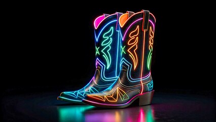 Neon Cowboy Boots Glowing Brightly