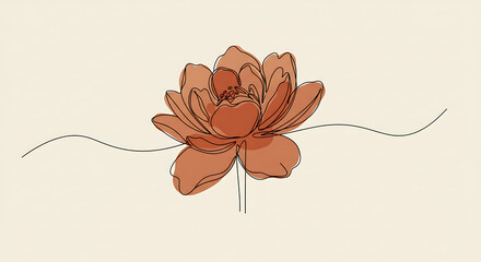 Elegant Minimalist Line Art Flower Drawing Terracotta Blossom Illustration Botanical Design