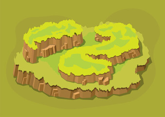 Isometric natural green grassy island