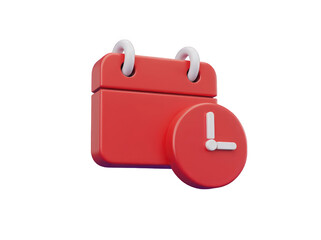 A vibrant red calendar icon featuring a clock, symbolizing time management.