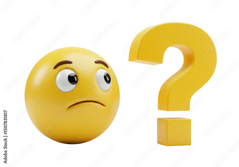 Poster emoji question mark concept for faq help support and assistance on transparent background