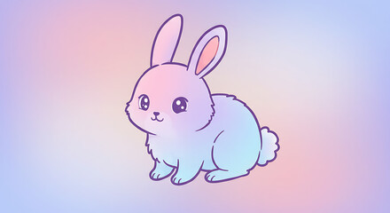 Adorable Pastel Rainbow Bunny Rabbit Cartoon Illustration Kawaii Style Design