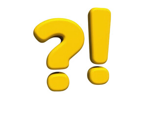 Bright yellow question mark and exclamation point symbols on a white background.