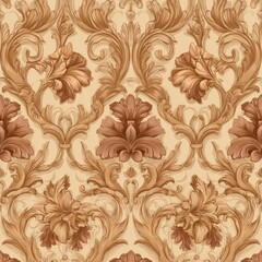 Ornate Floral Patterned Beige Wallpaper