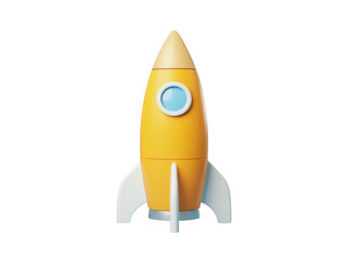 Colorful yellow rocket toy with blue accents and white base, perfect for imaginative play.