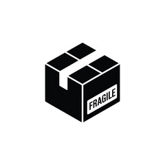 Cardboard Box with Fragile Label, Isolated Parcel Icon, Shipping Symbol, Safe Delivery