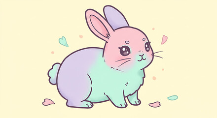 Adorable Pastel Bunny Rabbit Illustration Cute Cartoon Hare Design Kawaii Animal Art