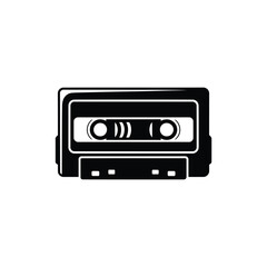 Fototapeta premium Compact Cassette Minimalist Black Design on Transparent Background for Projects