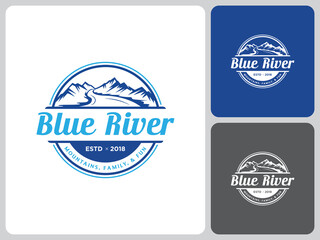 Obraz premium blue mountain river logo vector