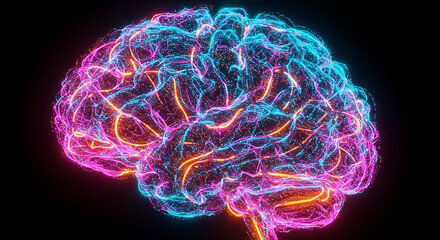 Abstract Neon Brain Vibrant Neural Network Digital Mind Concept