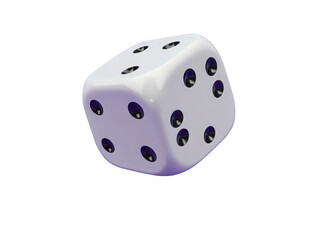 A glossy white die with black dots showcasing the number six.