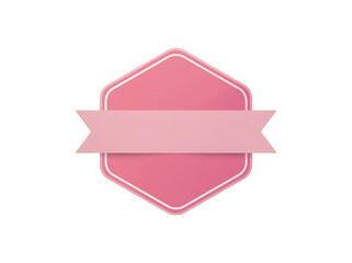 Stylish pink hexagonal badge with a blank ribbon on a clean background.