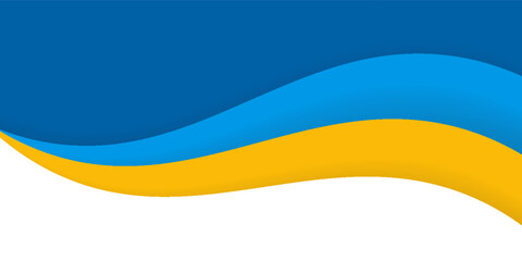 Abstract wave background with blue and yellow curved layers on white.