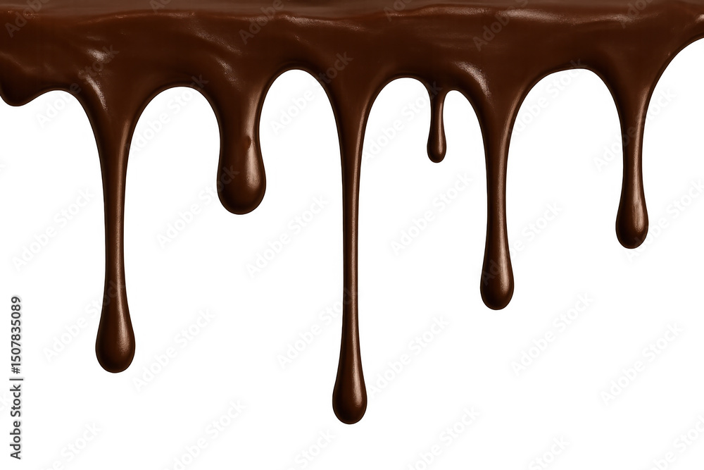 Poster streams of melted dark chocolate dripping down on a transparent background, creating a sweet and tem