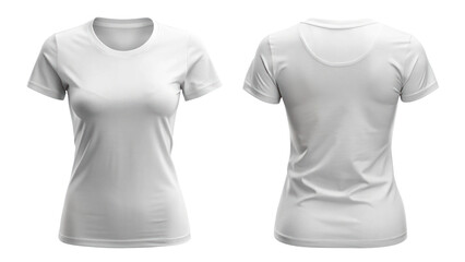 White Blank Ladies T-Shirt Template from Two Sides on Transparent Background

