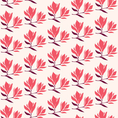 Fototapeta premium Floral Seamless Pattern in Pink and Burgundy on Cream Background