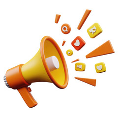 A colorful megaphone surrounded by social media icons, conveying communication and influence.