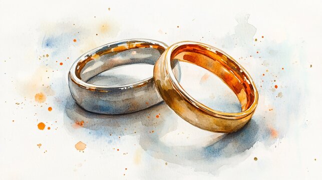 Delicate watercolor depiction of two wedding rings.