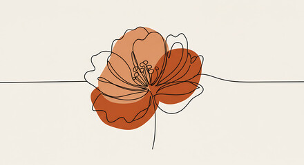 Abstract Line Art Flower Drawing Minimalist Botanical Illustration Terracotta and Beige Tones
