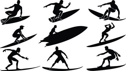 Dynamic Surfing Silhouettes A Collection of Action-Packed Surfing Poses