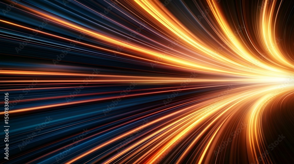 Poster the image shows an abstract representation of speed and light, with streaks of orange and blue conve