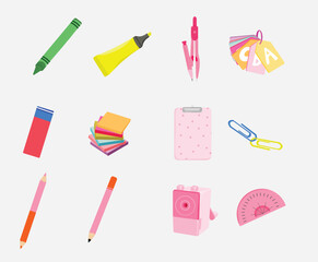 Back to School and Office Set with Colored Pencils Sharpener and Stationery Tools 