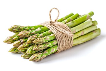 fresh green asparagus spears are tied