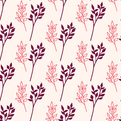 Floral Seamless Pattern in Pink and Burgundy on Cream Background