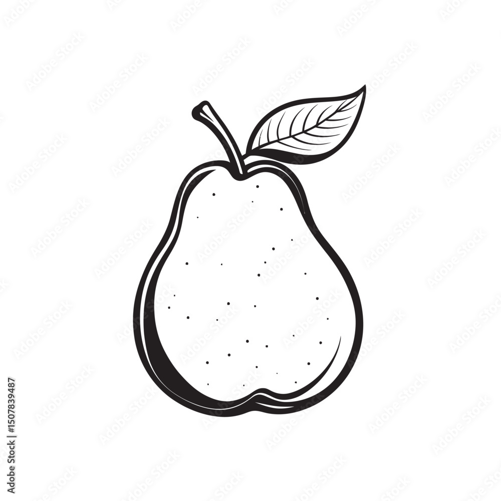 Poster single pear showcases simple black outline and stippled surface detail on a transparent background