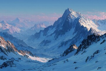 Snowy Mountain Peaks Landscape. (1)