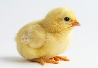 Obraz premium Cute yellow chick isolated on white background looking right