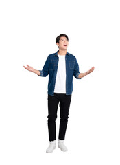 Full body image Top view of a young man posing on a PNG background	