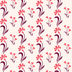 Floral Seamless Pattern in Pink and Burgundy on Cream Background