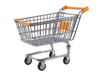 Empty shopping cart with orange accents on white background.