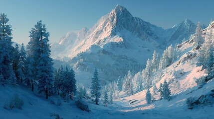 Snowy Mountain Valley Sunrise.