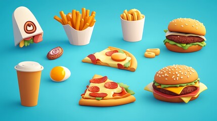 Collection of various food items displayed on a vibrant background.
