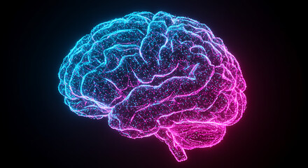 Abstract Neon Brain Glowing Neural Network Pink Blue Human Brain