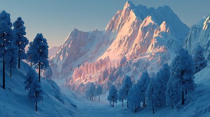 Snowy Mountain Valley Sunrise.