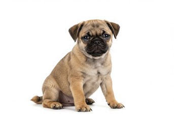 Obraz premium Cute pug puppy sitting isolated on white background