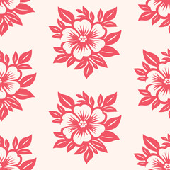 Floral Seamless Pattern in Pink and Burgundy on Cream Background