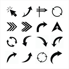 Collection of arrow silhouettes isolated on white background