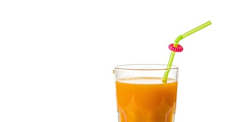 Fresh orange juice with straw healthy drink vitamin c beverage breakfast refreshment on white background