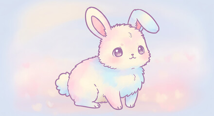 Adorable Pastel Rainbow Bunny Rabbit Cute Kawaii Cartoon Animal Illustration
